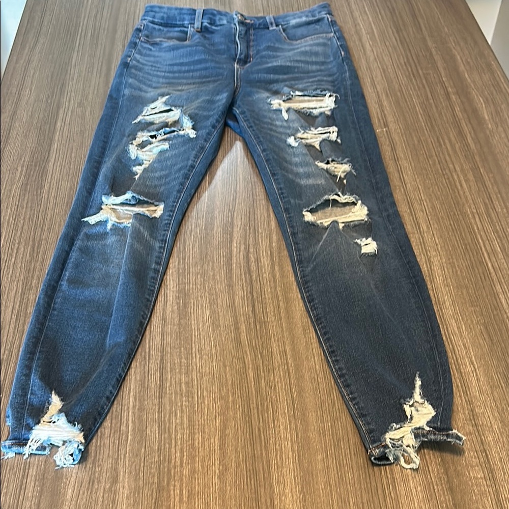 American Eagle Outfitters Blue Jeggings with Distressed Design
